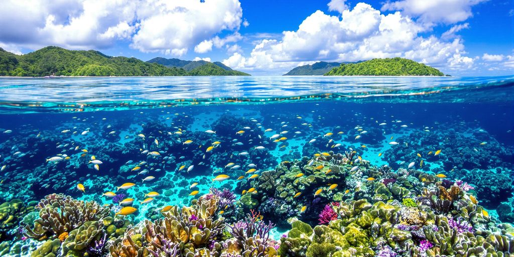 Vibrant coral reefs and marine life in Raja Ampat.