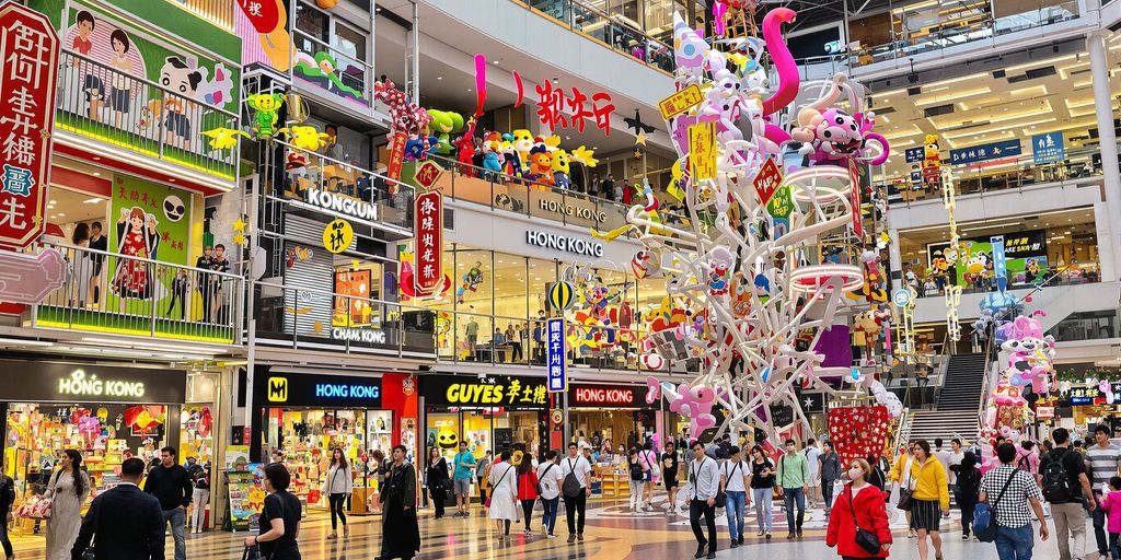 Vibrant shopping scene in Hong Kong's largest mall.