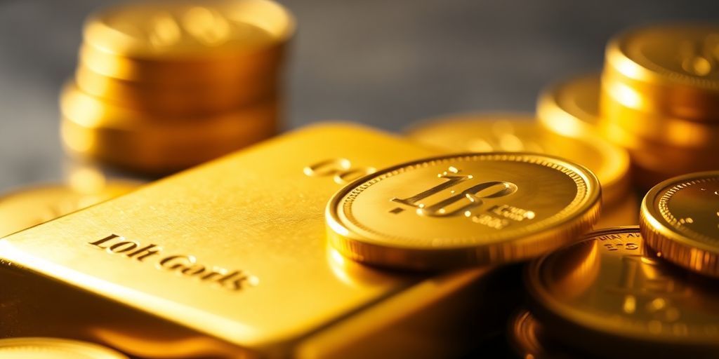 Un lingot d'or et des pièces brillantes.