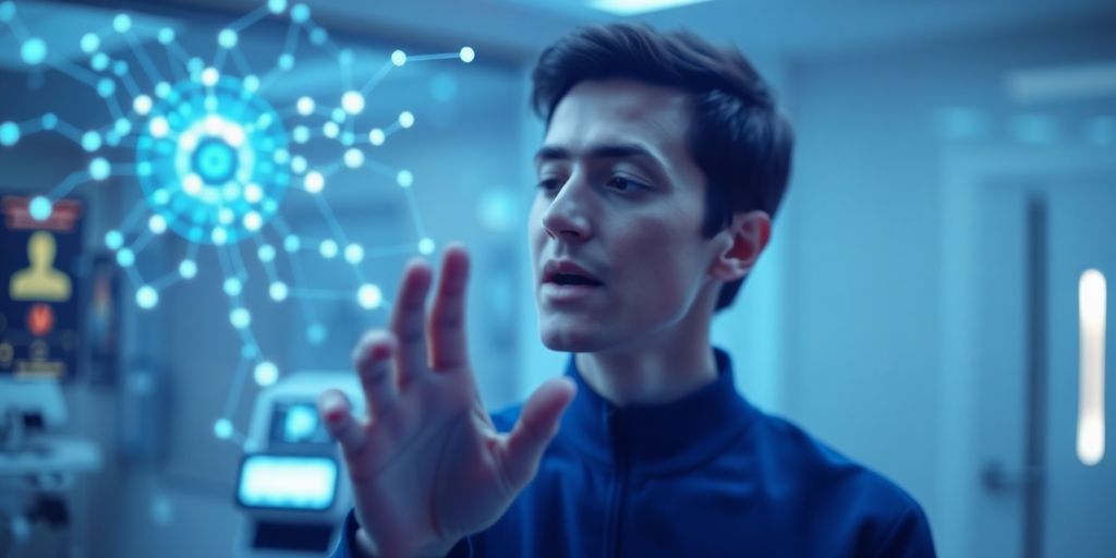 Person speaking into a smart device for health insights.