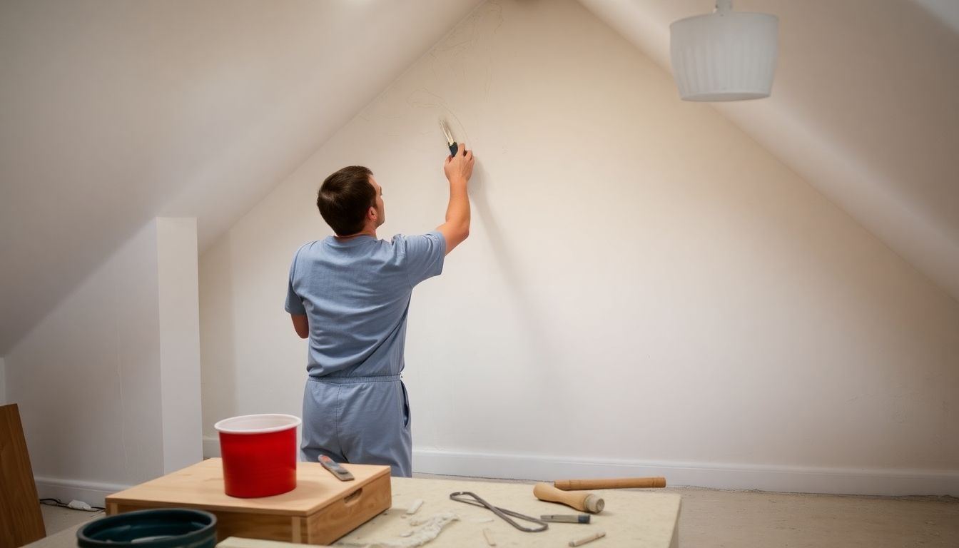 Professional plasterer working on a London loft conversion.