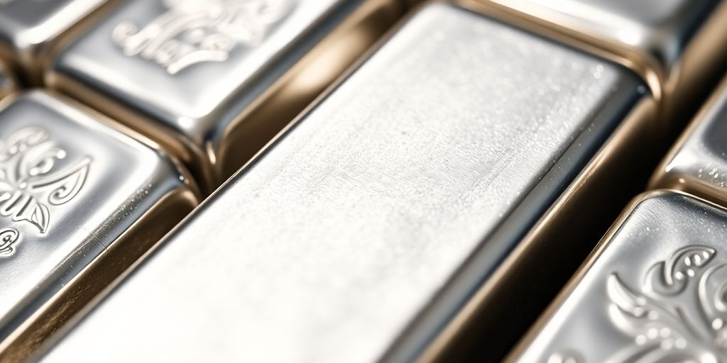 Lingots d'argent brillant sur fond sombre.