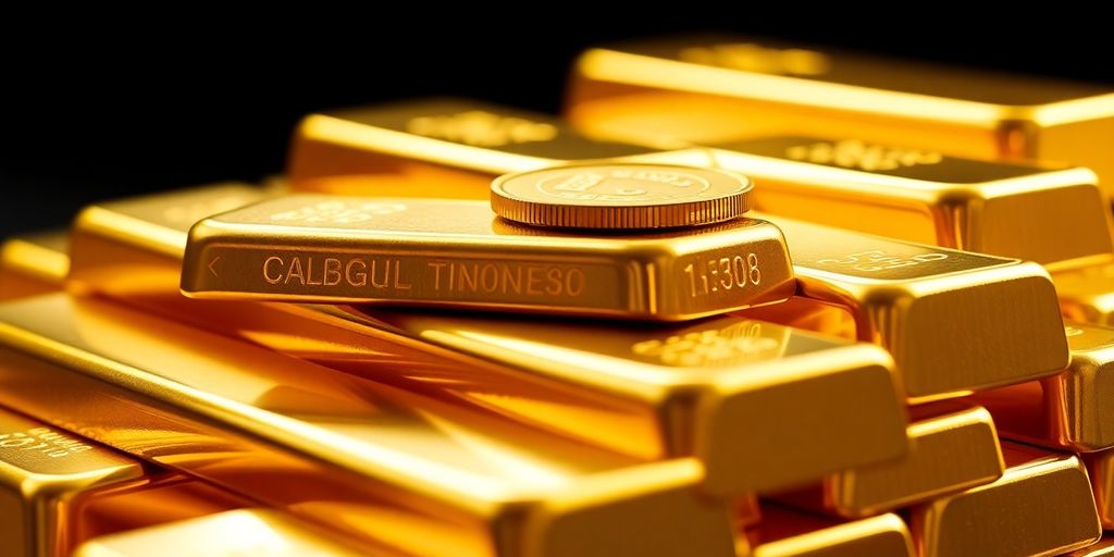 Lingots d'or empilés, pièce brillante