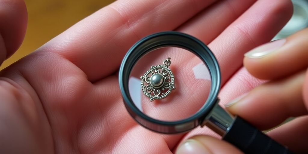 Bijoux, loupe, main, poinçon