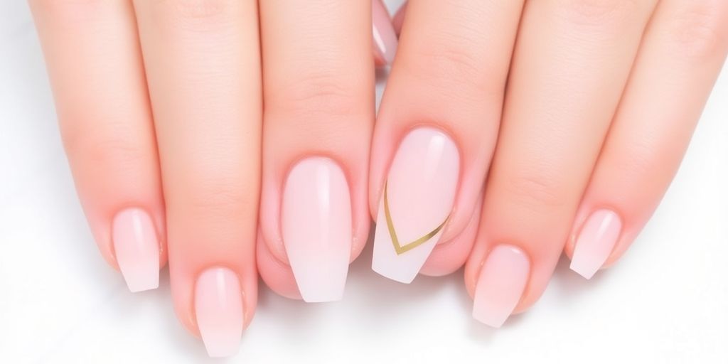 Unhas de gel simples e elegantes em cores suaves.