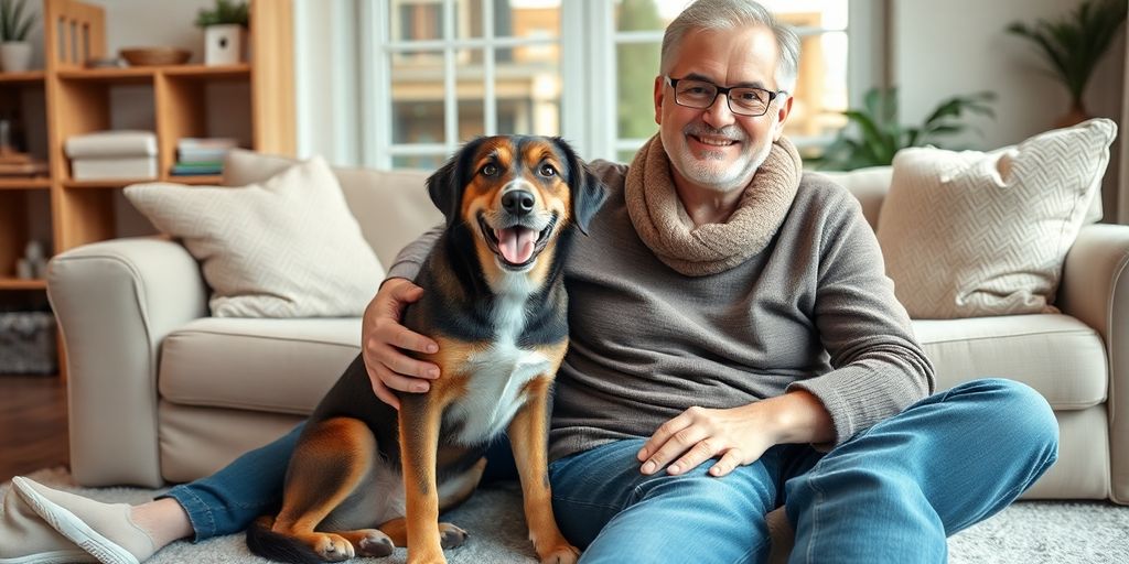 Dog and owner enjoying a cozy moment together.