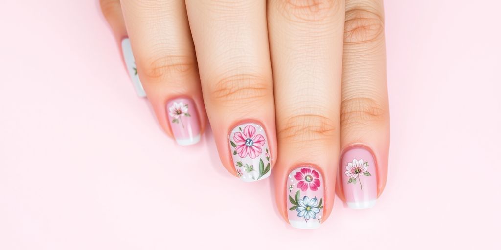 Unhas decoradas com adesivos florais