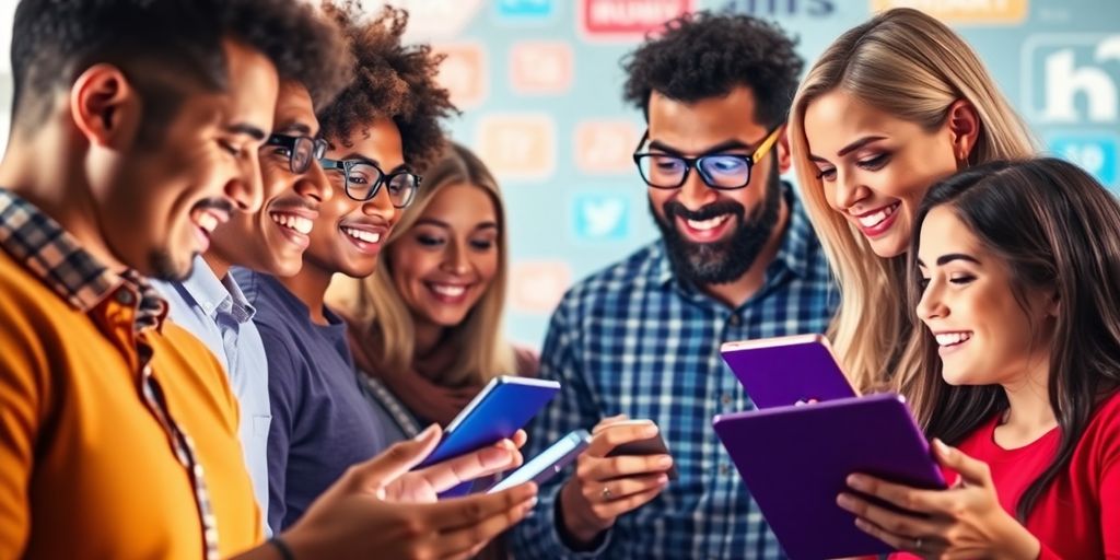 Group of people engaged in digital marketing activities.