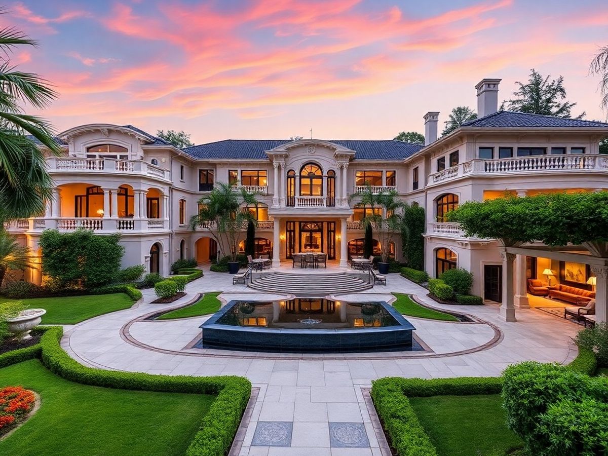 Casa luxoasă cu grădină elegantă și arhitectură sofisticată.