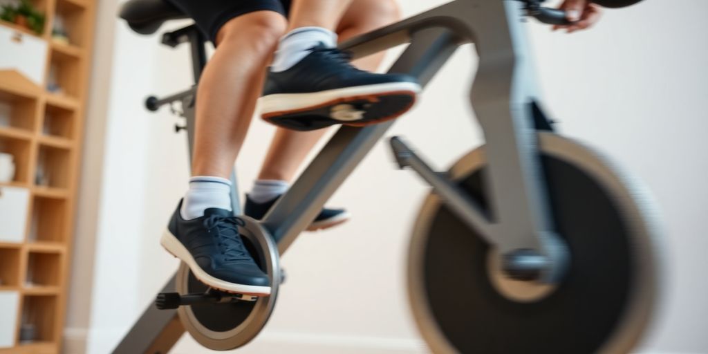 Cyclist's feet rapidly pedaling, blurring motion