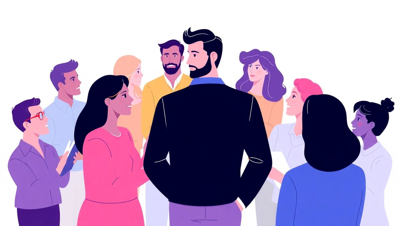 Illustrasjon av mennesker som diskuterer markedssegmentering.