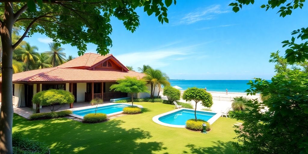 Beachfront house in lush Pattaya surroundings.