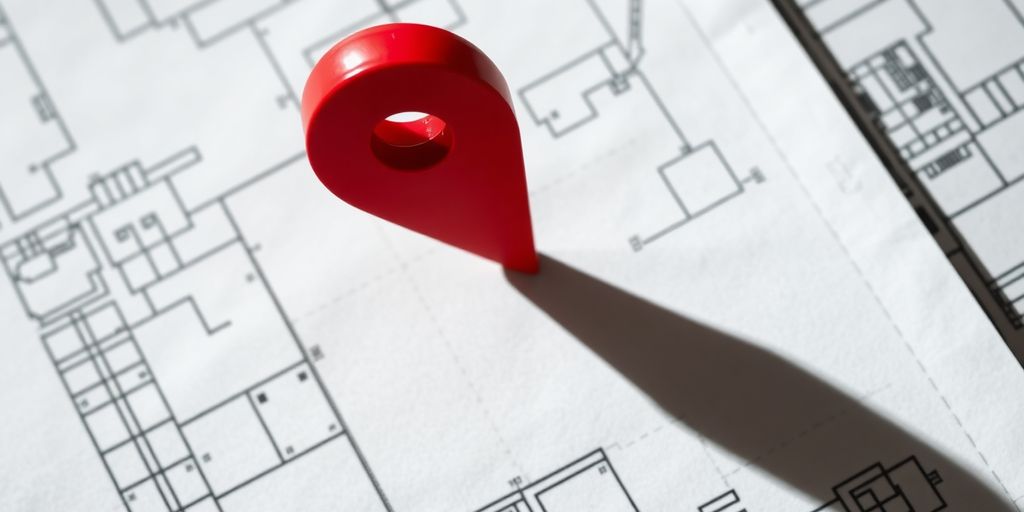 Google Maps pin on a blueprint.