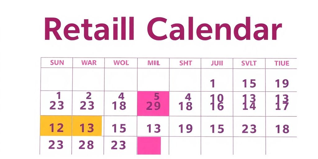Retail calendar grid with colorful blocks.