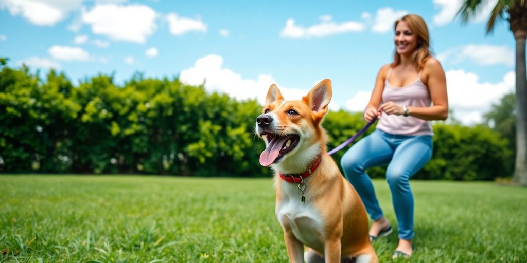 Dog training session in sunny Orlando with owner.