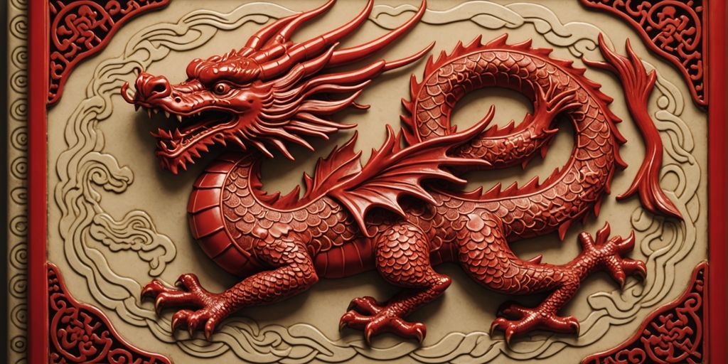 Red dragon Mahjong tile with Chinese patterns