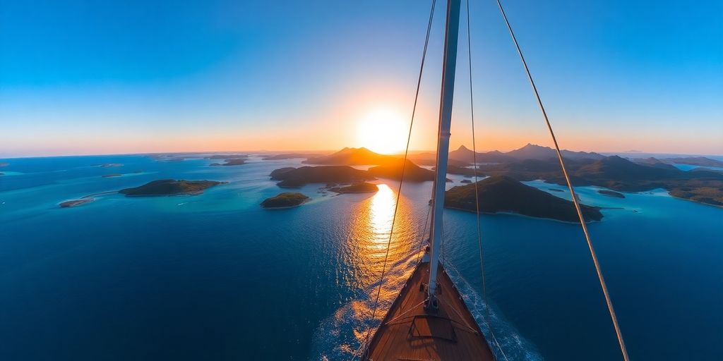 Sailing boat in turquoise waters of Komodo National Park.