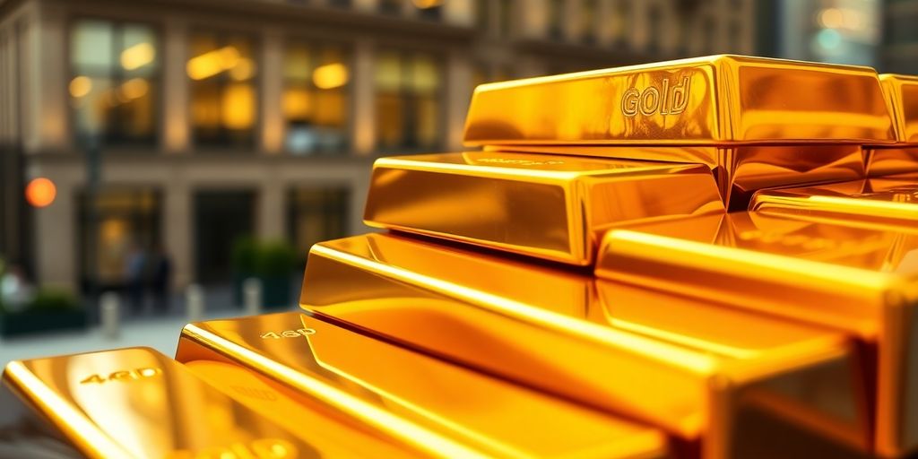 Des lingots d'or empilés brillants.