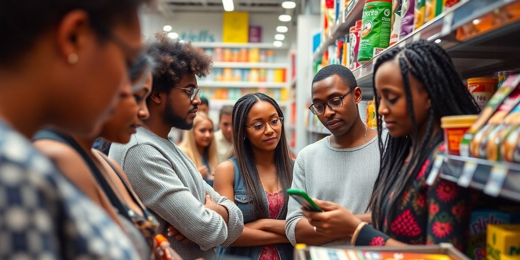 People making purchasing decisions in a store.