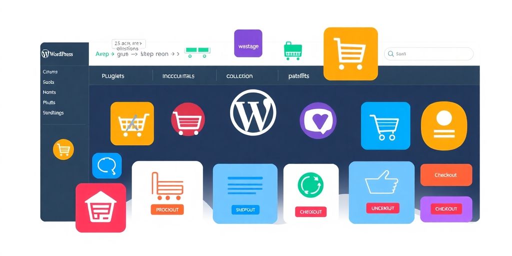 Colorful ecommerce plugins on a WordPress dashboard.