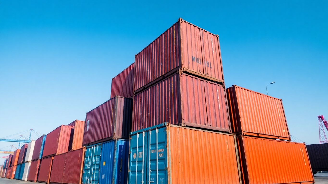 Standard shipping containers stacked at port.