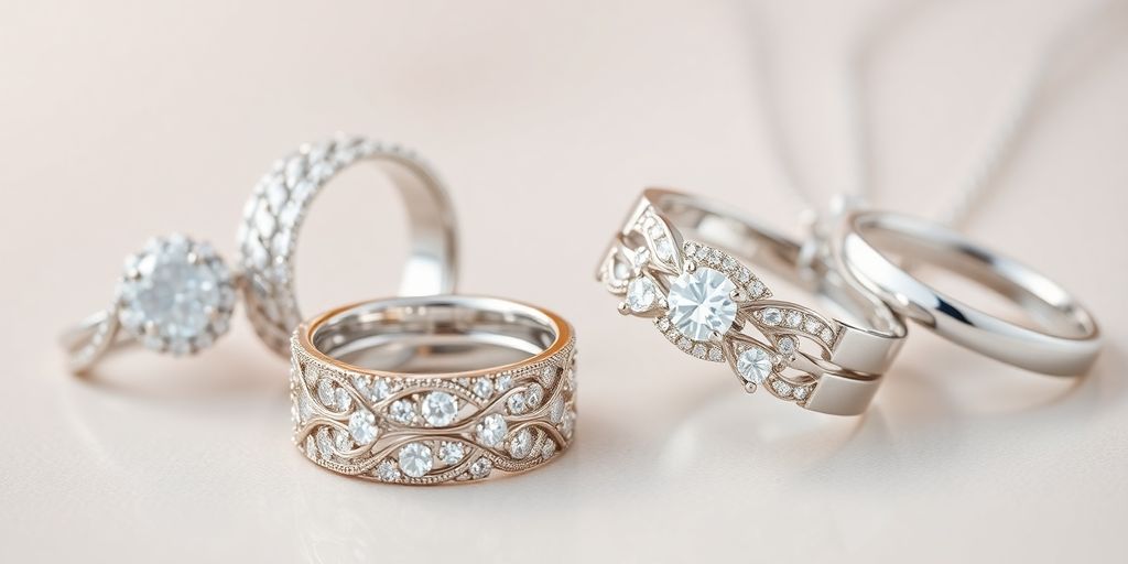 Bijoux en platine brillants sur fond neutre.