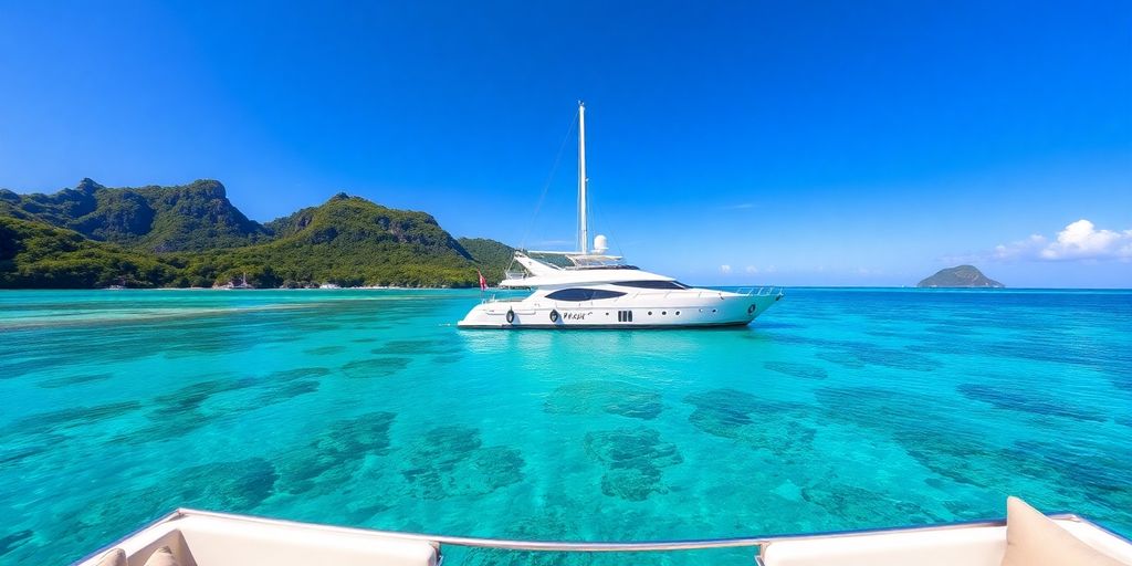 Luxury yacht in Raja Ampat's beautiful turquoise waters.