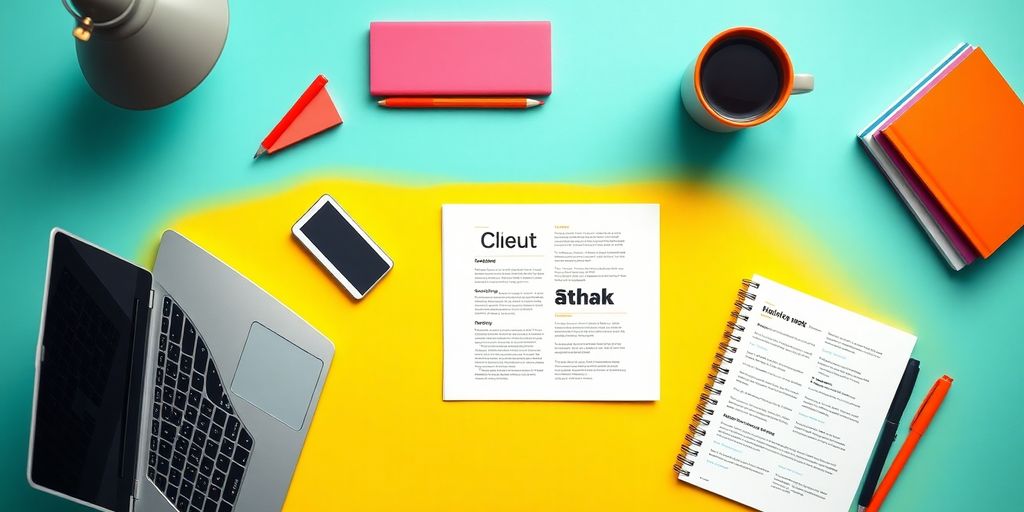 Espace de travail créatif avec ordinateur et carnets.