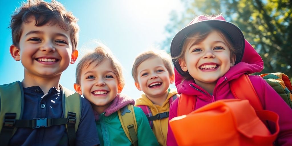 Children excited for an outdoor family adventure.