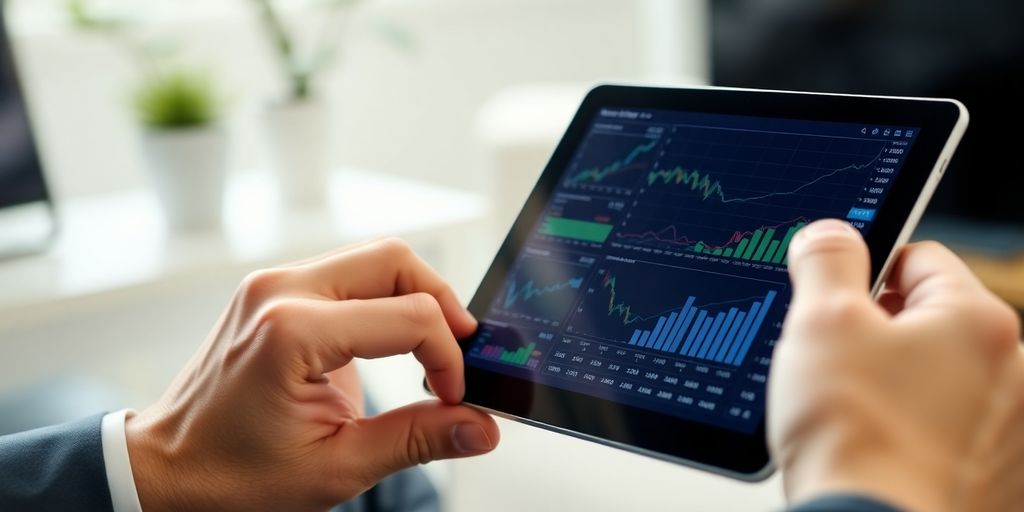 Person reviewing investments on tablet