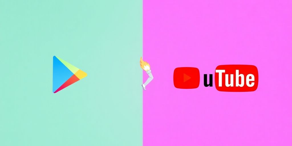 Google Play Music logo fading into YouTube Music logo.