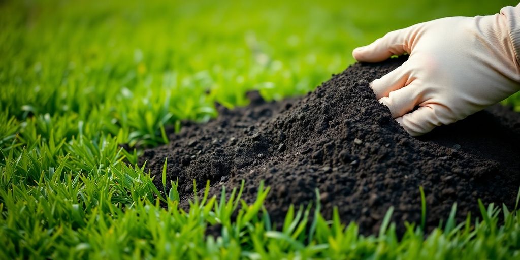 Rich top soil Otawa being spread on a lush green lawn.