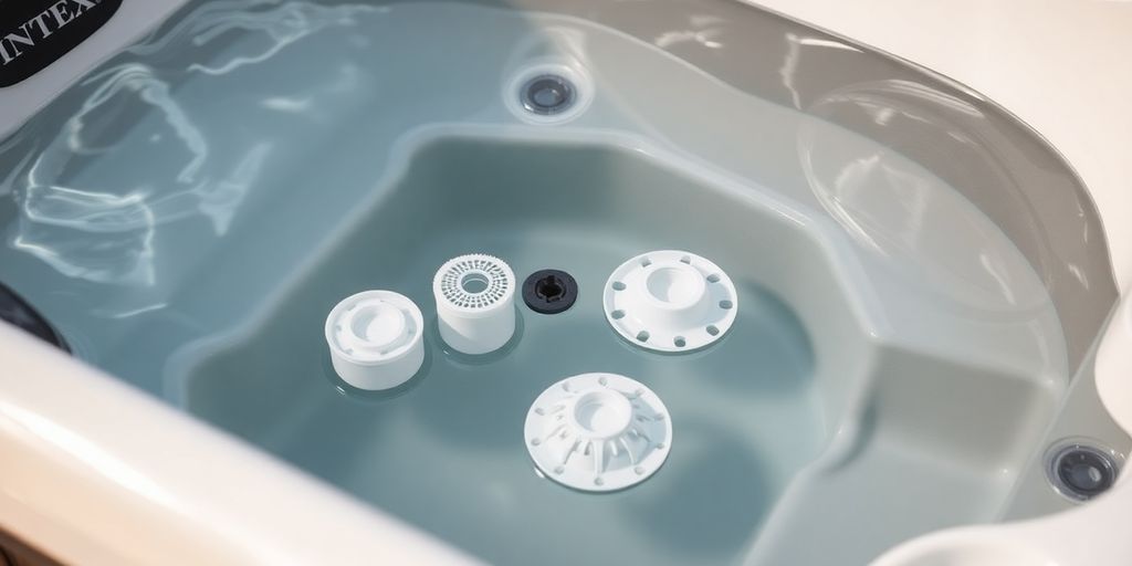 Intex PureSpa hot tub with floating parts.