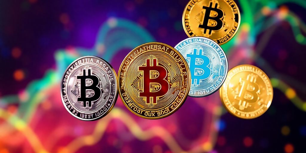 Bitcoin and other cryptocurrencies floating.
