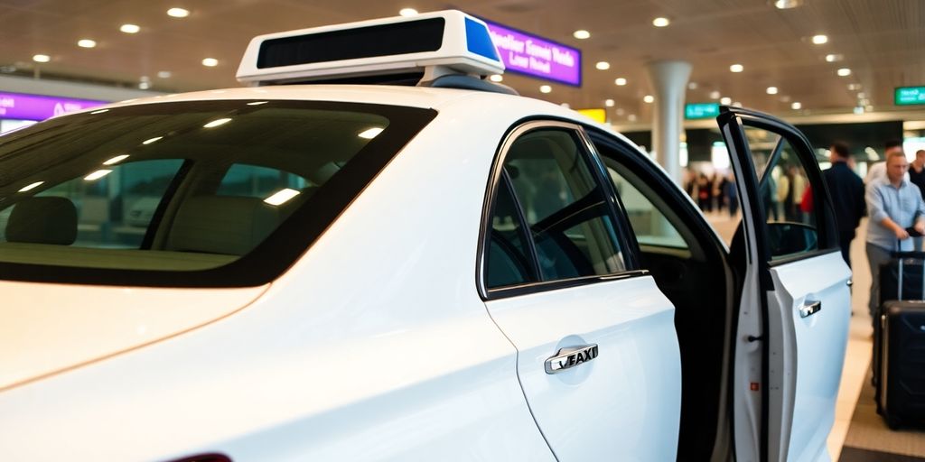 Comfortable taxi waiting for passengers at airport.