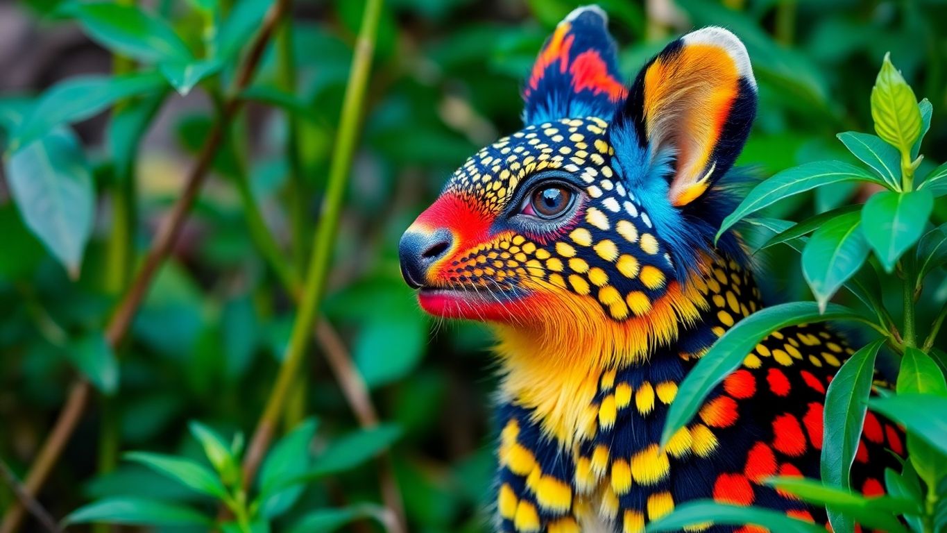 Animal exótico colorido da Ásia em meio à natureza.