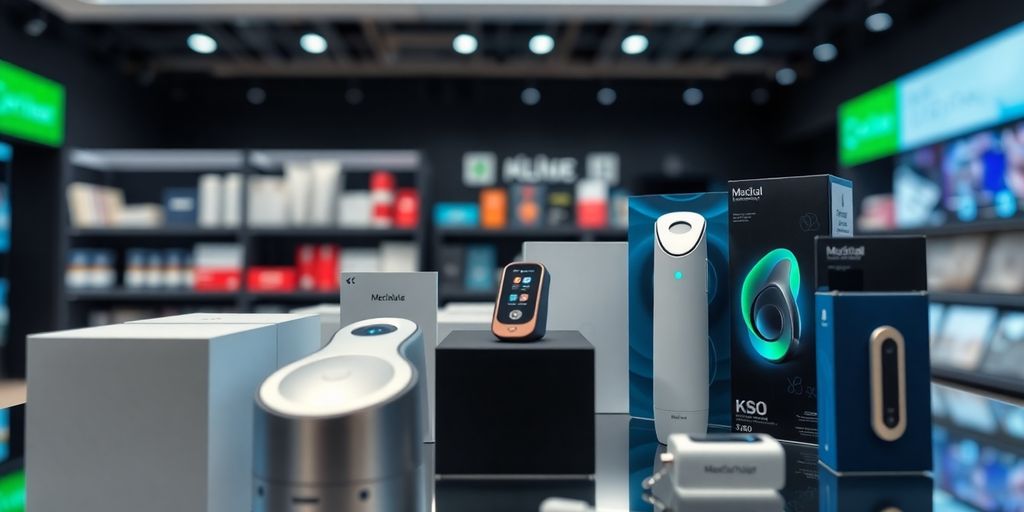 Exibição de produtos médicos em um ambiente de e-commerce.