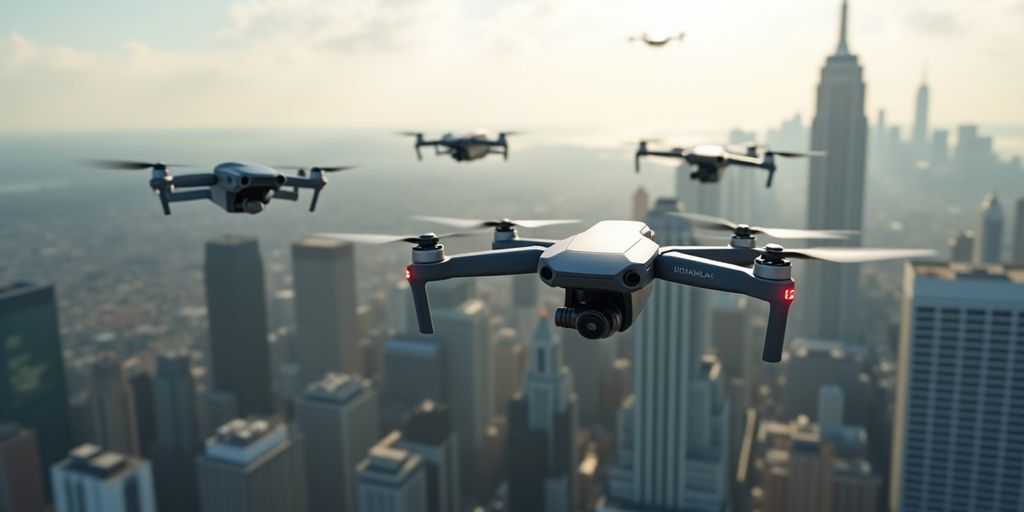 Vue aérienne de drones sur une ville moderne.