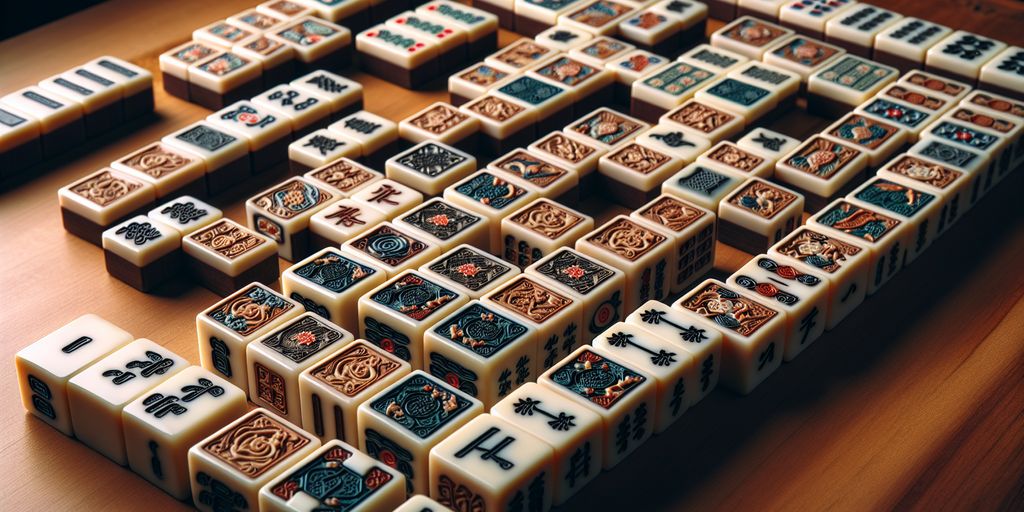 mahjong tiles on a wooden table