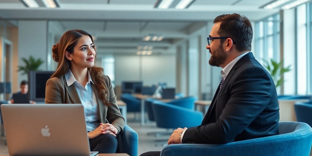 5 Vorteile von Zeitarbeit für Arbeitgeber in Südbayern Büro-Szene mit Personalvermittler und Kandidat im Interview.