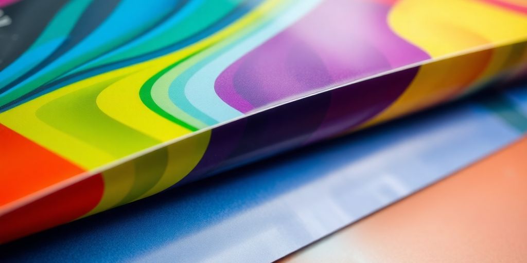 Close-up of vibrant vinyl banner material.