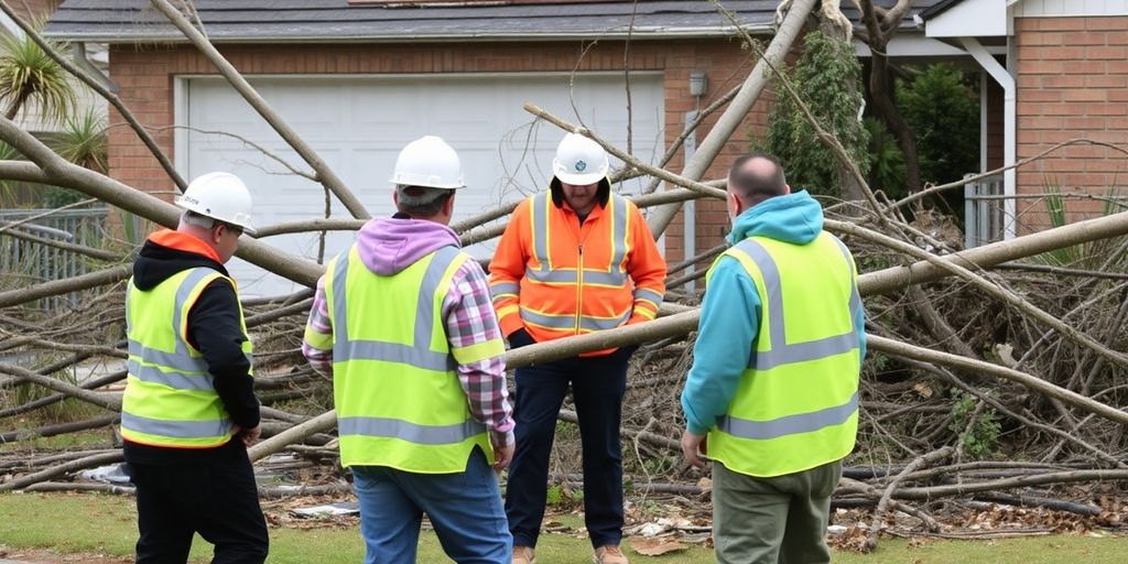 Team assessing storm damage on a residential property.