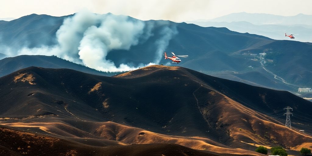 Collines fumantes après l'incendie de Sigean.