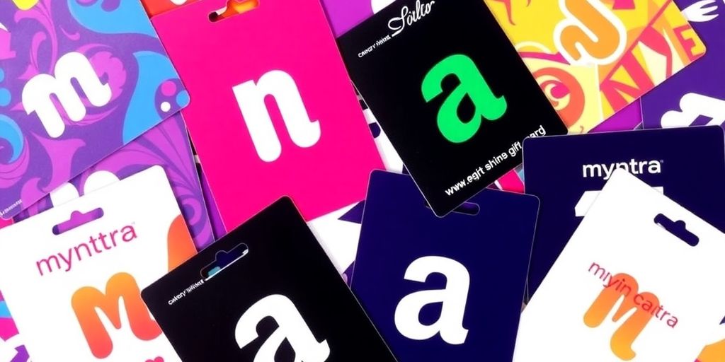 Colorful Myntra gift cards for promotions and rewards.