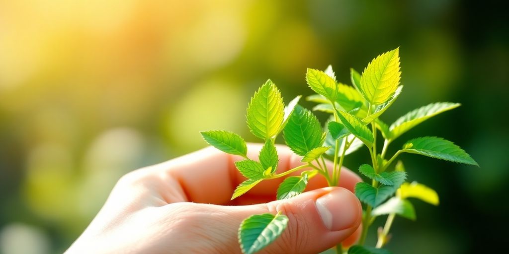 A person examining a lush plant with money sprouting as leaves.