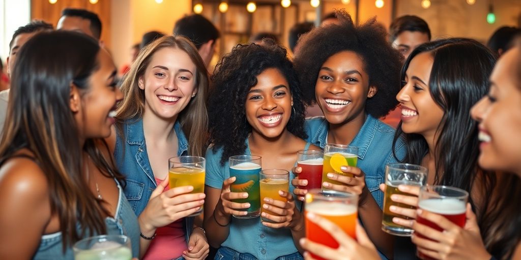 Group of young adults enjoying non-alcoholic drinks together.