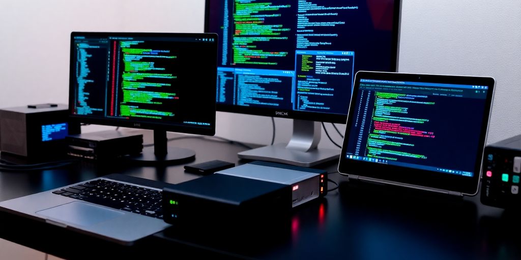 Cybersecurity tools for penetration testing on a modern workspace.