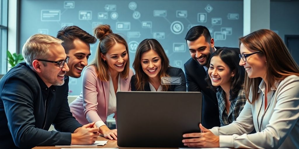 Team of professionals collaborating on digital strategy.