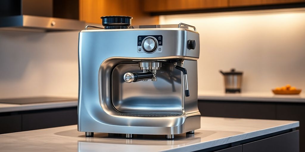 Sleek Quick Mill espresso machine on a stylish countertop.
