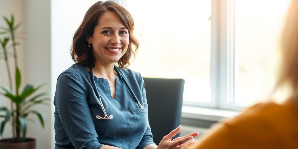 Psychiatric nurse practitioner smiling with a patient.